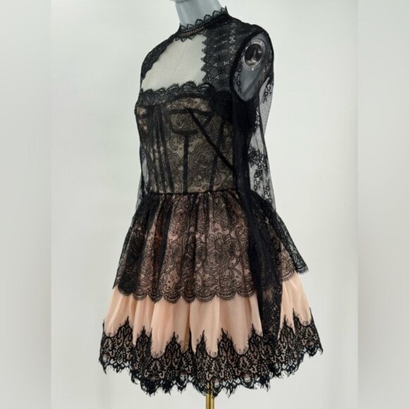🆕 BRONX & BANCO 🧿 NWOT Daphne Illusion Lace Long Sleeve Mini Dress, Sz S US 4 - Picture 10 of 15